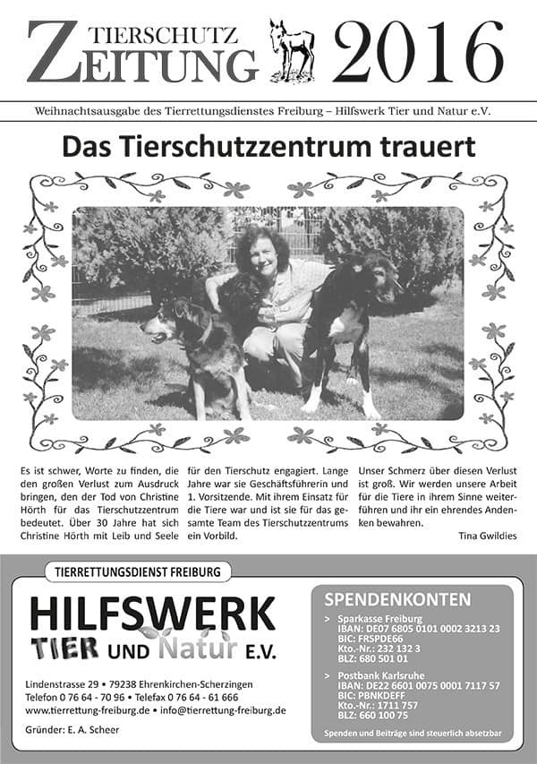 Tierschutzzeitung 2016 Tierrettungsdienst Freiburg Hilfswerk Tier